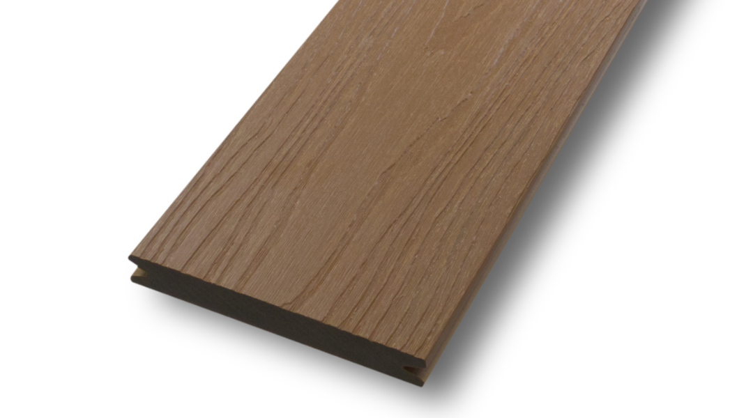 WPC Massivdiele, Oberfläche mit Struktur in Holzoptik, Farbton Bicolor caramelbraun, ummantelt, 22 x 143 bis 4800 mm für 9,20 €/lfm
